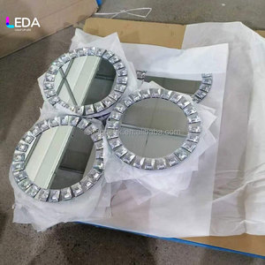 LEDA Luxury Round <b>Mirror</b> Charger Plate <b>With</b> <b>Crystal</b> Border For Decoration - Product Image 4