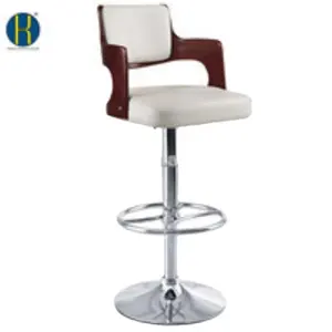 Yükseklik ayarı beyaz pu deri bar sandalyesi modern ahşap barstool ucuz bar tabureleri