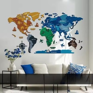 Mappa del mondo in legno 3D, decorazione da parete, adesivo da parete, mappa dei viaggi per il soggiorno - Product Image 3