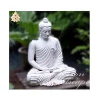 Grote Outdoor Moderne Levensgrote Pure Witte Steen Zitten Marmer Boeddha Tuinbeelden Sculptuur Te Koop