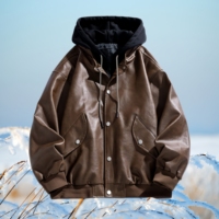 Veste en cuir pour homme, coupe-vent, à capuche, bomber, personnalisée, imperméable, pour moto, en PU, rétro, décontractée, chaude, pour l'hiver