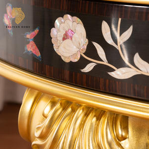 Table <span class=keywords><strong>console</strong></span> vintage en bois massif - Table d'appoint décorative avec incrustations en feuille d'<span class=keywords><strong>or</strong></span> et nacre, table sculptée pour entrée ou salon - Product Image 4