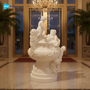 Estatua de Querubín Tallada a Mano en Mármol <span class=keywords><strong>Blanco</strong></span>, Urna con Cabeza de León, Decoración Clásica para Jardín Exterior, Escultura de Fuente de Mármol para Exteriores - Product Image 3