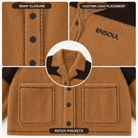 Veste en polaire sherpa bicolore contrastée personnalisée, col cranté, boutons, broderie de marque, épaisse et chaude, pour l'extérieur, hiver