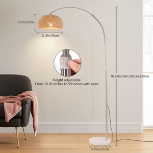 Lámpara de Pie Moderna de Hierro con LED E27, Pantalla de Bambú Pequeña, Altura Ajustable, con Bombilla, Alto CRI 95, para Iluminación Interior de Hogar y Hotel - Product Image 6