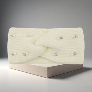 Otoño Invierno 8 colores perla diamante tejido <span class=keywords><strong>banda</strong></span> para el cabello para mujer cálido oreja protección Cruz diadema elástica turbante para el cabello - Product Image 5