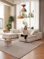 Mollale Minimalistisches Sektionalsofa aus Leinenstoff, Großes Flaches Bodensofa für Wohnzimmer, Modulare Kombination, Cloud-Sofa-Set mit Holzbeinen, Liegefunktion