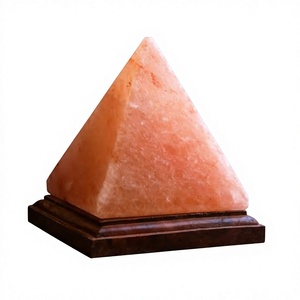 Himalayan Salt Crystal Rock Pyramid Style USB Salt Lamp Hand Carved Eco-Friendly Genuine Wood Base - Product Image 1
