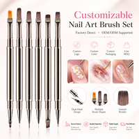 Ensemble de 6 pinceaux à double tête pour nail art avec manche métallique, poils en nylon, pour gel, dessin de lignes, peinture florale et dégradé