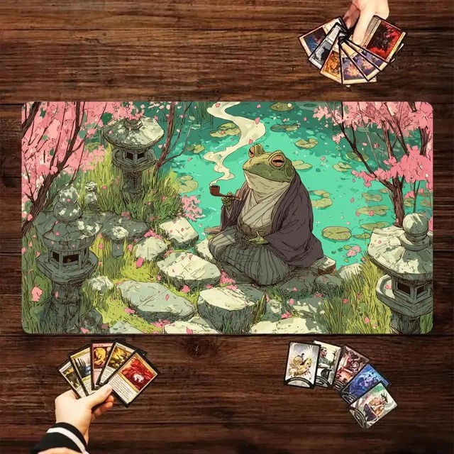 Cherry Blossoms and Frog Magic Card Battle Mat TCG Playmat Anti-Slip Base 35X60CM Gathering Gaming Mats Board Game Mat for TCG