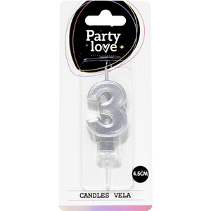 Vela de Cumpleaños Plateada con el Número 3, 4.5 cm, Party Love - Product Image 2