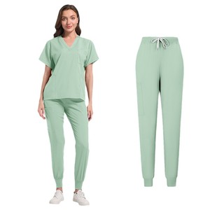 Women's Scrub Set Short Sleeve V Neck Elastic Waist Pants Moisture Wicking Hospital Uniforms Split Set S XXL - Product Image 5