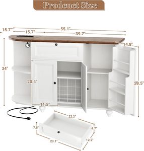 Mueble <span class=keywords><strong>Bar</strong></span> para Café y Vino de Madera con Tomacorriente, Estación de Carga Ajustable, Diseño Industrial, 2 Estantes, Mueble para el Hogar, Estante para Copas de Vino - Product Image 6