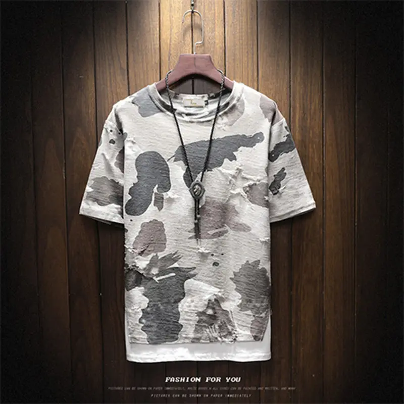 2021 Nieuwe Mode T-shirt Mannen Hipster Elong Ronde Zoom Polo Shirt Mannen Crewneck Camouflage Hip Hop Shirt Mannen