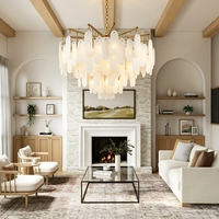 Lustre en laiton de luxe avec pierres d'albâtre espagnoles, suspension moderne en pierre naturelle pour salon, salle à manger, décoration de villa