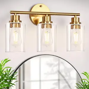 LOHAS lampu dinding emas Modern, perlengkapan pencahayaan tempat lilin, lampu dinding meja rias Interior dengan kap lampu kaca