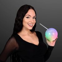 Gobelets lumineux avec paille, gobelets en plastique LED, verres à boire LED, gobelet boule LED 20 oz avec paille