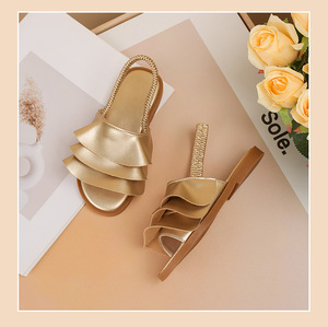 Nuevas Sandalias de Niña con Encaje de Hoja de Loto, Banda Elástica Dorada, Zapatos de Playa Transpirables, Ligeros, Forro de Felpa, Suela de Goma, Dulces - Product Image 4