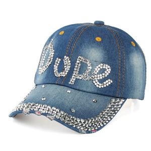 Casquette de baseball Bling pour femme, chapeau de soleil fantaisie en jean orné de strass, casquette de golf en jean cloutée, casquette à 6 panneaux à visière incurvée réglable - Product Image 2