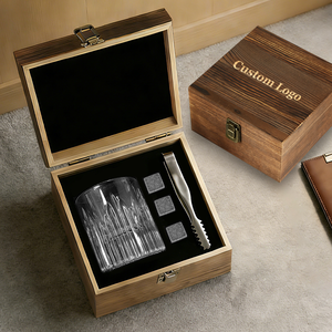 Vaso de Whisky de Cristal con Base Pesada Personalizado y Piedras de Whisky en Caja de Madera, Regalos Promocionales Corporativos - Product Image 1