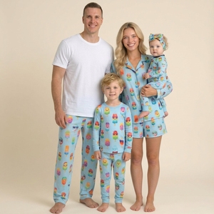 Ensemble de pyjamas pour garçons en coton de bambou OEKO-TEX personnalisé avec CPC CE, doux, respirant, pour l'été, vêtements de détente assortis pour la famille - Product Image 2