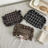 Pochette à maquillage en laine mélangée à carreaux, avec logo personnalisé, pour l'automne et l'hiver, sac texturé et moelleux à volants en dentelle, pour la maison, les voyages, les soins de la peau et les cosmétiques