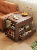 Table d'appoint extensible en bois de caoutchouc industriel avec tiroirs et étagères ouvertes BJ03 #