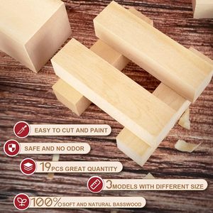 Juego de 24 bloques de tallado de tilo de madera maciza, diseño moderno, juguetes educativos hechos a mano para principiantes, modelos de tallado para niños - Product Image 3