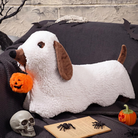 Coussins décoratifs de festival pour chien Teckel, motif chien Wiener fantôme, oreilles marron à rabat, panier citrouille orange, 26 pouces, décoration douce pour chien d'Halloween