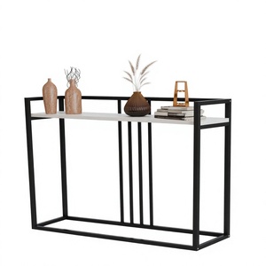 Table console pour salon avec structure en fer robuste, design décoratif et étagères en aggloméré - Product Image 1