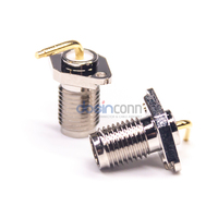 Soket Jack perempuan standar koaksial RF 50Ohm tipe SMA flens 2 lubang PCB konektor dudukan konektor Solder tipe pelapisan nikel DC-6GHz
