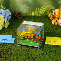 2027 Bloc-notes décoratif en papier Diorama Cour Solaire, Miniature de jardin artisanale, Cadeau créatif, Cube de notes