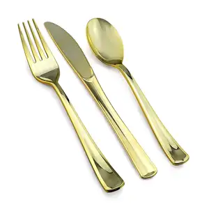 Тяжелый вес одноразовые Золотые пластиковые столовые приборы набор, идеальная посуда для вечеринок Ложка Вилка Нож