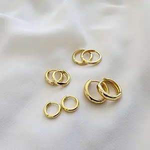 Ouj 18kt Gold Plated Thick Huggie Hoops Gold Thick Sterling Silver Minimalist Circle Earrings