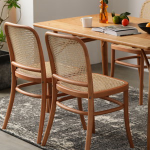 Modern Rattan Dining <b>Chair</b> Wooden <b>Caned</b> Side <b>Chair</b> Black Frame Event Restaurant Seating cushion option - Product Image 5