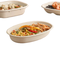 Assiette à soupe ovale contemporaine en bagasse de 8 pouces, biodégradable, écologique, de qualité alimentaire, jetable, avec couvercle, pour fête - 300/boîte