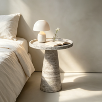 Table de chevet et table d'appoint en marbre Calacatta Violet minimaliste en pierre naturelle de luxe personnalisée pour la décoration de la chambre à coucher et du salon