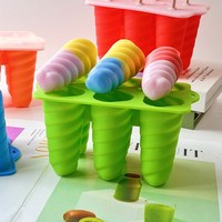Moule à Crème Glacée Rotatif "Love" à 6 Cavités, en Silicone de Qualité Alimentaire avec Couvercle et Bâtonnets en Bois, Outil à Sucettes Glacées Forme Rayée