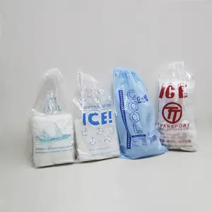 Kaliteli İpli buz torbası 8lb /10lb temizle plastik buz küpü ambalaj poşetleri