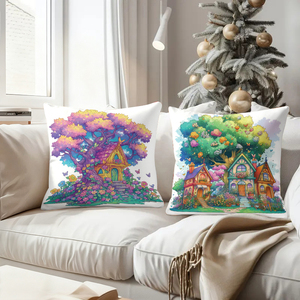Волшебные домики на деревьях, расположенные в живых, красочных лесах, на уютных декоративных подушках. - Product Image 4