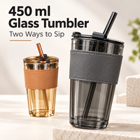 Gobelet en verre de 450 ml avec paille et couvercle, tasse à boire réutilisable avec manchon de protection, logo personnalisé