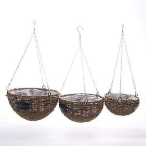 Outdoor Decoration Natural Round Handwoven Garden Plant <b>Flower</b> Storage Pot Hanging <b>Basket</b> With Plastic Liner - Product Image 1