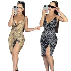 डिजाइनर कपड़े प्रसिद्ध ब्रांड सेक्सी और फैशनेबल स्लिम फिट वी-नेक स्ट्रैप ड्रेस महिलाओं के लिए लक्जरी कपड़े महिलाओं के क्लब ड्रेस