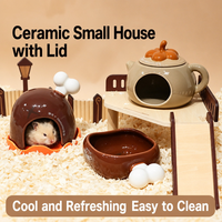Set Mangkuk Makanan dan Tempat Bersembunyi Keramik untuk Hamster dengan Desain Kartun Pendingin Alami, Tahan Air & Tenang untuk Hamster, Gerbil, dan Hewan Peliharaan Kecil