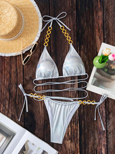 Último traje de baño de Bikini personalizado con cordón, ropa de playa, bracas, bikini brillante colorido, traje de baño dividido sexy, bikini - Product Image 5