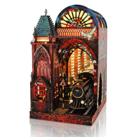 Hamaileon Kit DIY de niche à livres en bois, Gare Magique Gothique, Insert de bibliothèque LED, Puzzle miniature, Modèle 3D, Artisanat/Cadeaux