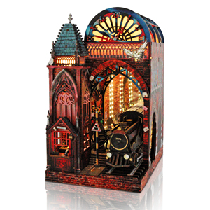 Hamaileon Kit DIY de niche à livres en <span class=keywords><strong>bois</strong></span>, Gare Magique Gothique, Insert de bibliothèque LED, Puzzle miniature, Modèle 3D, Artisanat/Cadeaux - Product Image 1