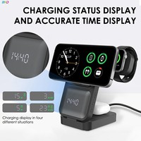 Multifunctionele opvouwbare oplaadpad met klok, telefoon-, oordopjes- en horloge-oplader, snel oplaadstation, draagbare draadloze telefoonoplader