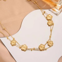 Joyería de Acero Inoxidable al por Mayor, Collar de la Suerte de Trébol de Cuatro Hojas a la Moda, Collar de Oro de 18K de Doble Cara con Cinco Hojas