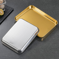Plateau rectangulaire en acier inoxydable 304, plateau de barbecue, plateau de buffet, plateau carré pour collations et desserts, accessoires de cuisine